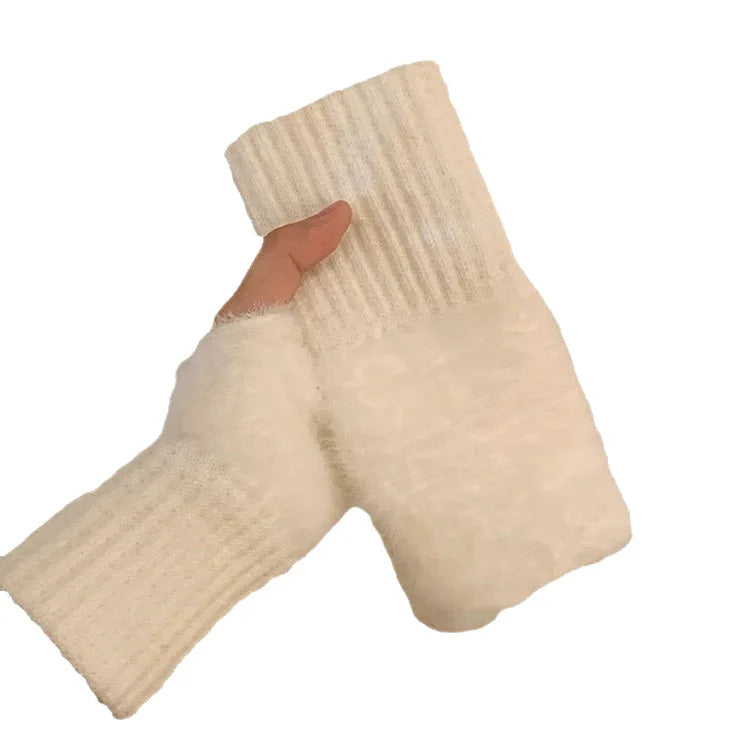 Plush Half-Finger Office Gloves