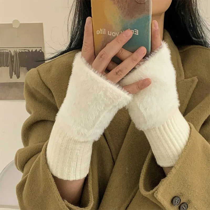 Plush Half-Finger Office Gloves