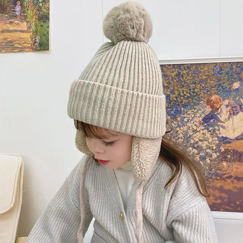 Kids Pompom Earflap Beanie