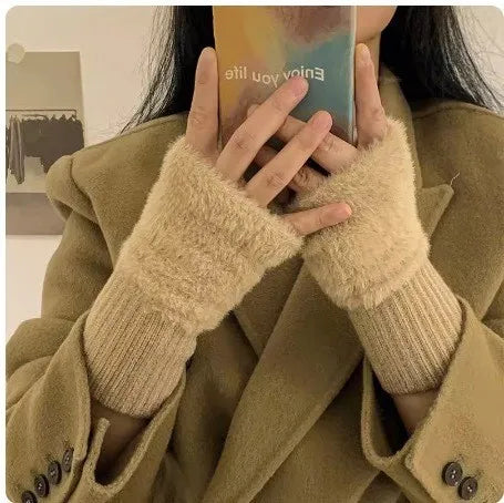 Plush Half-Finger Office Gloves