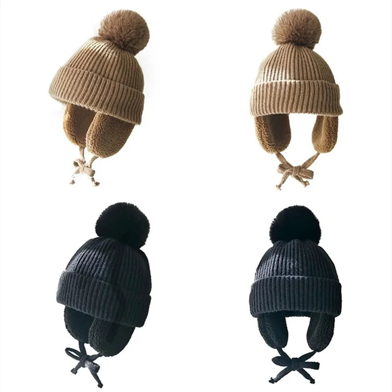 Kids Pompom Earflap Beanie