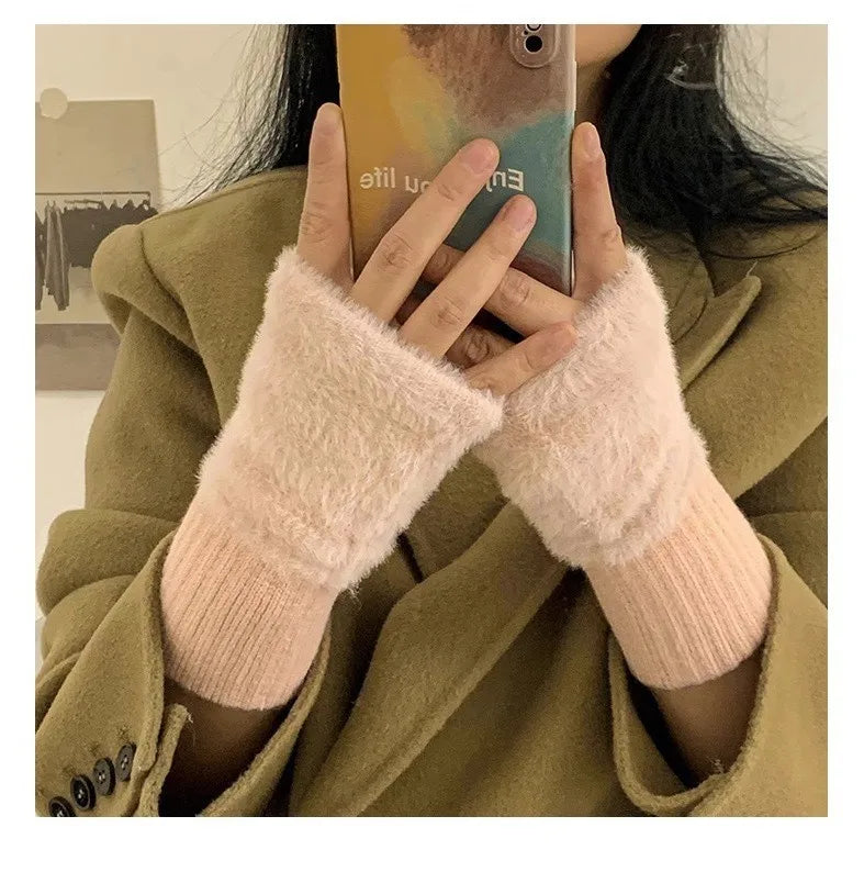 Plush Half-Finger Office Gloves