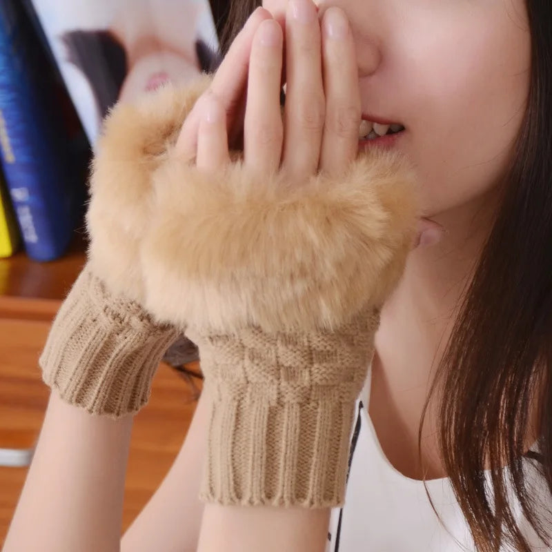 Plush Half-Finger Gloves