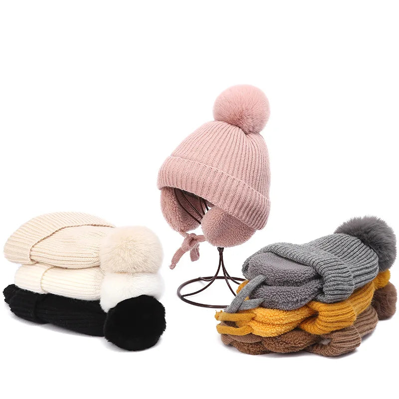 Kids Pompom Earflap Beanie