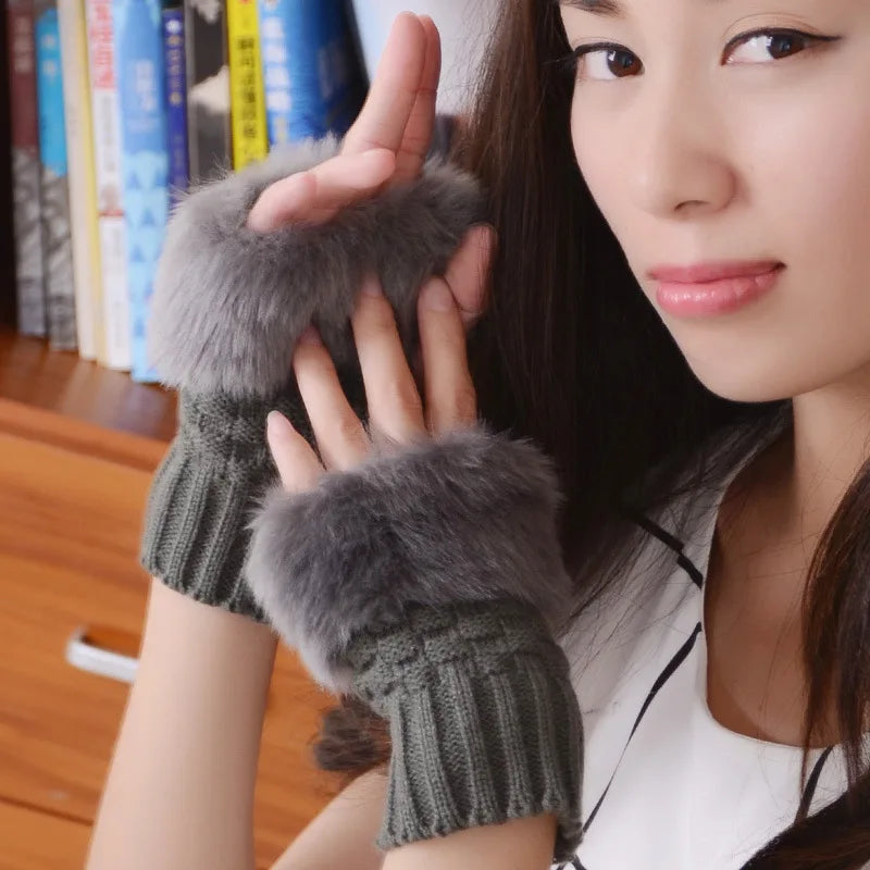 Plush Half-Finger Gloves