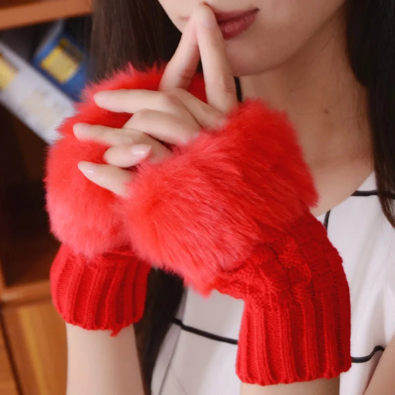 Plush Half-Finger Gloves