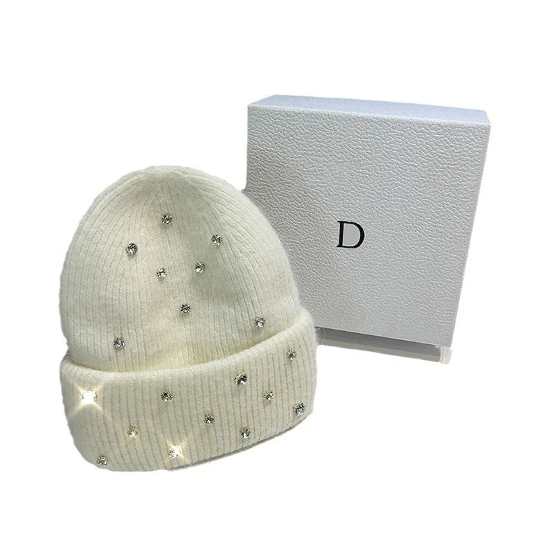 Rhinestone Knitted Fur Hat