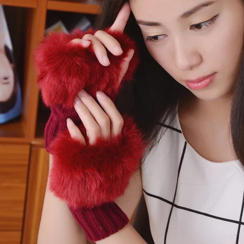 Plush Half-Finger Gloves