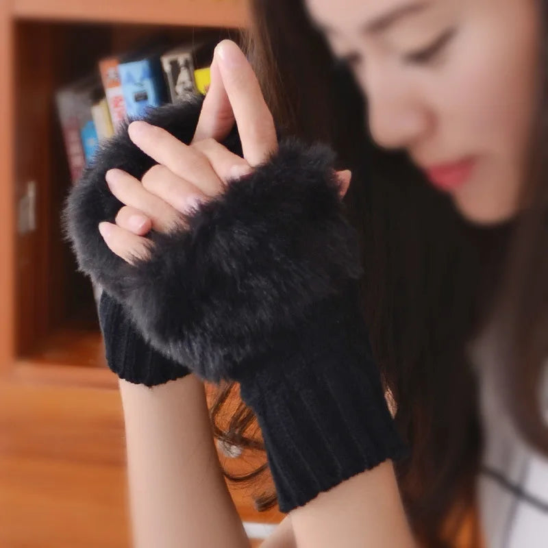 Plush Half-Finger Gloves